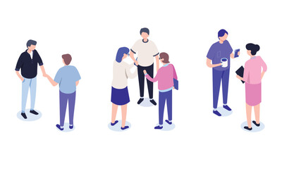 People Isometric vector presentation and banner template.