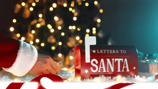 Santa Claus takes Christmas letters from mailbox 
