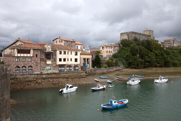 San Vicente de la Barquera in Cantabria northern Spain during low tide