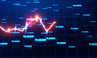 Neon Business background, financial, stock market graphs diagram running line and digits at the background. Economy, finance Concept, 3D rendering illustration