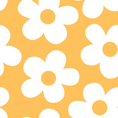 seamless pattern with vintage vector groovy flowers. modern elements. stylized flowers silhouettes on a yellow background. surface design, textile, stationery, wrapping paper and covers