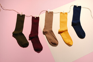 warm winter wool socks are colorful