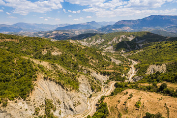 Fototapeta na wymiar Panorama of mountain around Sotira Waterfall in Albania in Summer