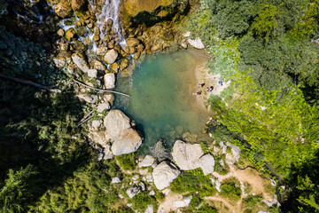 Sotira river with waterfall in Summer 2022