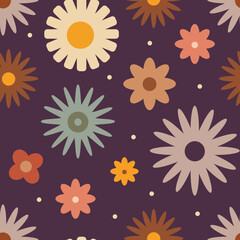 Retro Vintage pattern with flowers in 60s style . Vector illustration