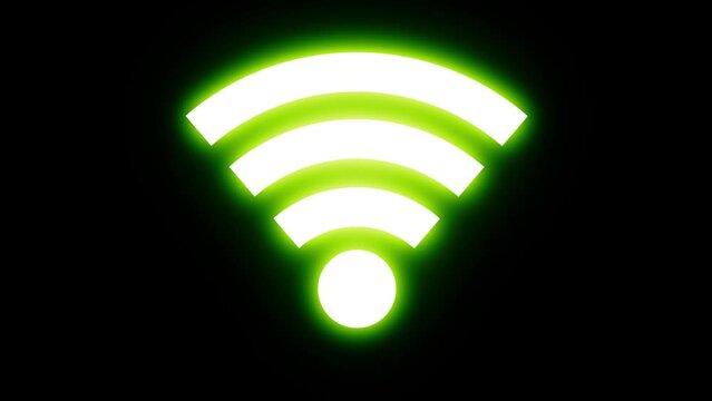 Glowing wi-fi icon on black background. WiFi Symbol Animation Isolated on Alpha Channel 
