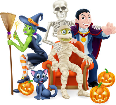 Halloween Fun Family Or Friends Group Cartoon