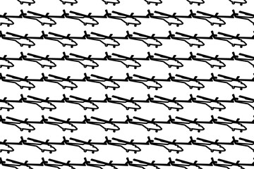 Seamless pattern completely filled with outlines of helicopter symbols. Elements are evenly spaced. Vector illustration on white background