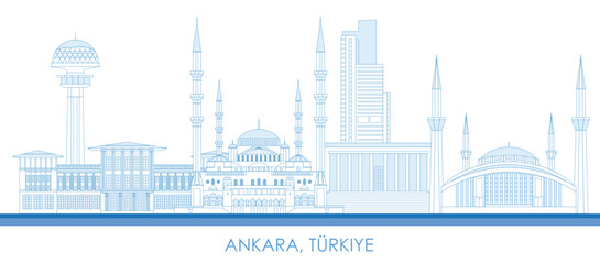 Fototapeta premium Outline Skyline panorama of city of Ankara, Turkiye - vector illustration