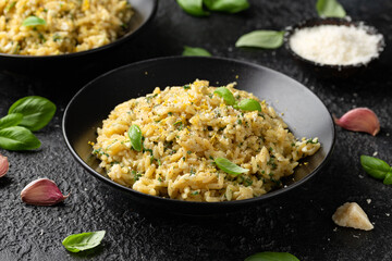 Creamy Garlic and parmesan orzo pasta with lemon zest and parsley