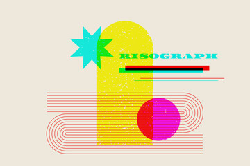 Abstract geometric shapes risograph texture vector