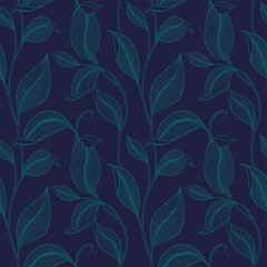 Fototapeta premium Luxury seamless pattern with striped leaves. Elegant floral background in minimalistic linear style. Trendy line art design element. Vector illustration.