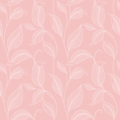 Fototapeta na wymiar Luxury seamless pattern with striped leaves. Elegant floral background in minimalistic linear style. Trendy line art design element. Vector illustration.