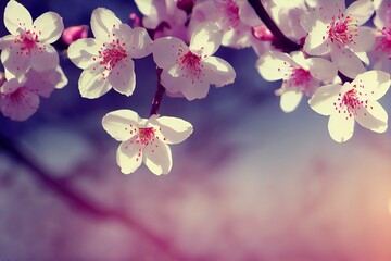 Fototapeta na wymiar Pink cherry tree flowers blooming in the spring