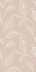 Luxury seamless pattern with striped leaves. Elegant floral background in minimalistic linear style. Trendy line art design element. Vector illustration.