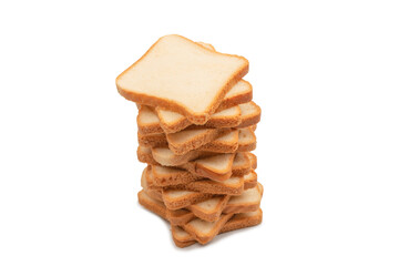 Delicious bread slices isolated on a white background, top view.