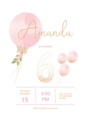 Fotobehang invitation card for the girl's  birthday party. Template for baby shower invitation. six years  © Олия Низамутдинова