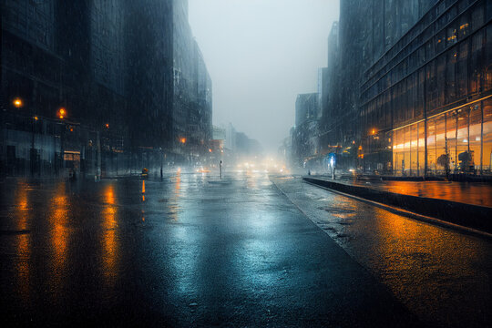 Fototapeta night view of the city in rain