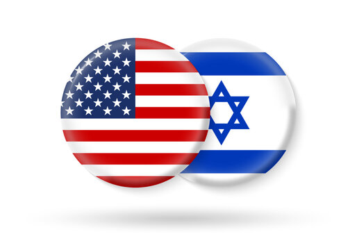 USA And Israel Circle Flags. 3d Icon. Round Israeli And American National Symbols. Vector Illustration.