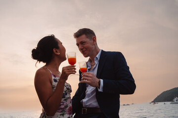 Romantic couple embracing together, Man and woman enjoying with honeymoon on luxury yacht. Having...