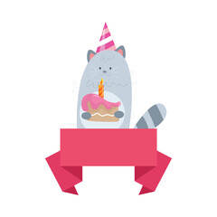 Happy birthday illustration label with cake and animal icons suitable for happy birthday labels and cards