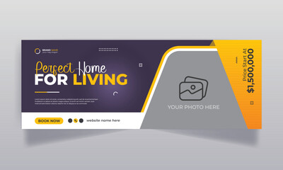 Real estate home sale social media facebook cover design and web banner template - obrazy, fototapety, plakaty