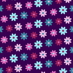 Flowers, seamless, vector, pattern, pink, blue, purple, for print, phone cases, textile, background, simple style, wrapping paper, clothing, branding, stationery, floral, girly 