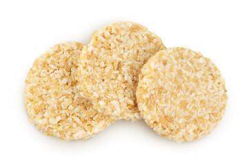 coconut cookies with white flax seeds and honey isolated on white background. Healthy food. Top view. Flat lay
