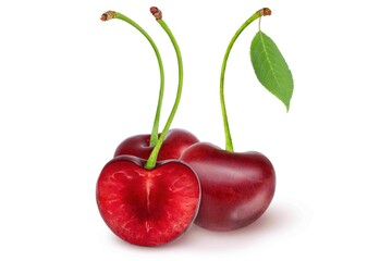 Cherries on an isolated white background.