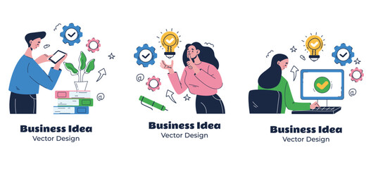 Business people workers teamwork corporate idea strategy abstract concept. Vector graphic design illustration element