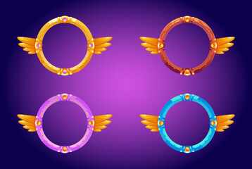 Game frame circle icon avatar golden interface ui concept set. Vector graphic design element illustration