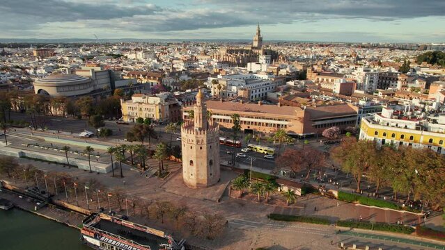 Aerial view of the Seville old town, Andalusia region, Spain