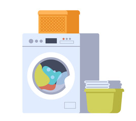 Laundry wash basket machine clean service abstract concept. Vector graphic design element illustration