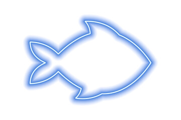 Neon blue silhouette of fish isolated on white. Sea life, ocean