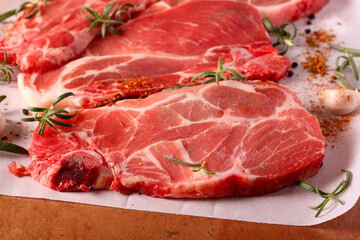 Raw pork meat - collar steaks