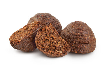 chocolate cookie with kerob, banana, cashew, sunflower seeds and coconut paste isolated on white background. Healthy food, gluten-free, flour-free