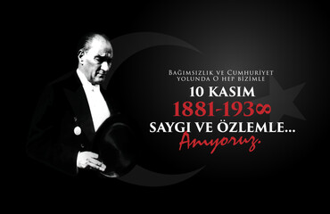 10 Kasım Atatürk Anma Günü, Saygıyla Anıyoruz. 1881-1938. Translate: November 10 is the anniversary of Ataturk death. 1938-1881.