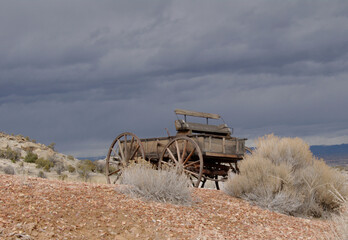 old wooden wagon on the prairie