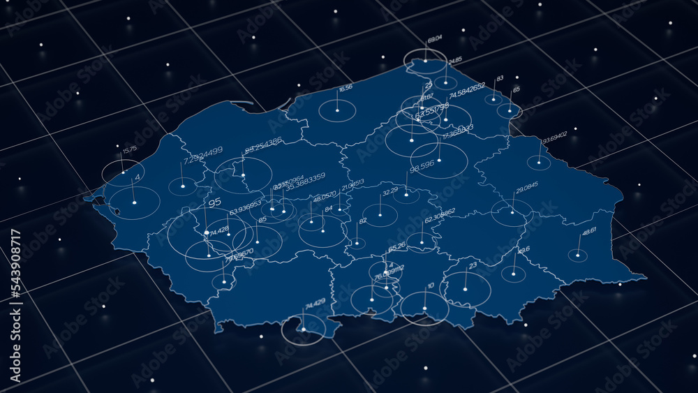 Poster poland blue map big data visualization. futuristic map infographic. information aesthetics. visual d