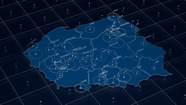 Fototapeta Poland blue map big data visualization. Futuristic map infographic. Information aesthetics. Visual data complexity. Complex Poland data graphic visualization. 3d render illustration