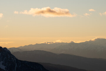 sunset in the dolomites covered by snow