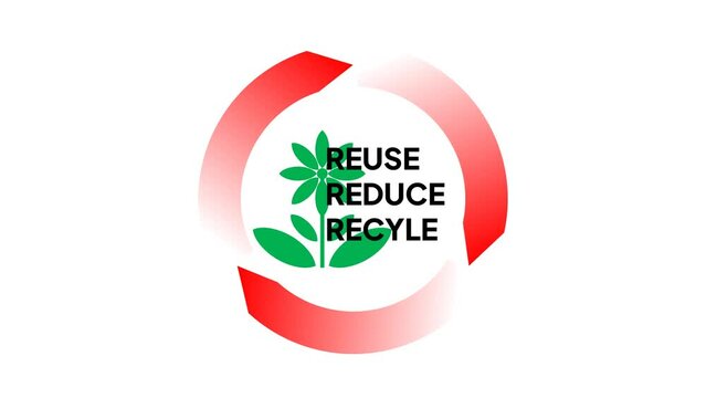 Reuse reduce recycle animation video with a tree in the middle and a red arrow rotating in the outer area