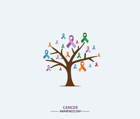 The cancer awareness day is observed every year on November 7. with ribbons and tree. Vector illustration