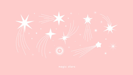 Fototapeta na wymiar Stars with tails, falling star composition vector concept. Dreams boho elements, sparkling and shine christmas or birthday, festive collection