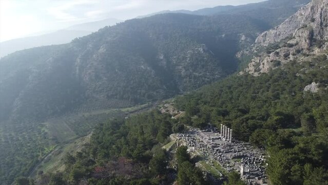 Aerial view of Priene Ruins, Turkey