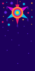 las posadas vertical background. Vector web banner, poster, card for social media, networks with copy space. Text las posadas, pinata, mexican christmas star. Hispanic tradition, chistmas selebration.