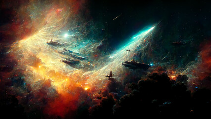 Obraz na płótnie Canvas Fantasy world background with space