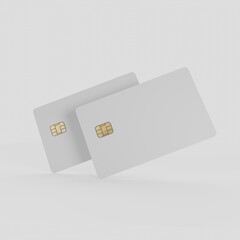 Two bank cards to create a mock-up or corporate design. Two front sides. 3D rendering.