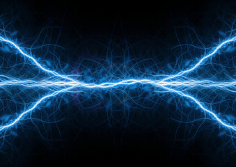 Blue fractal lightning background, electrical abstract