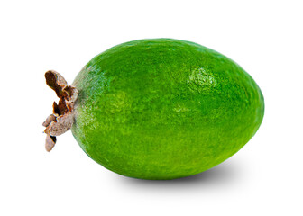 Fresh ripe feijoa fruit on a white background, close-up, isolate, top view.